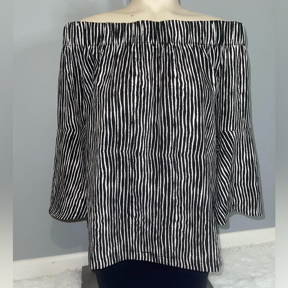 Mud Pie black white striped off shoulder blouse top shirt womans small